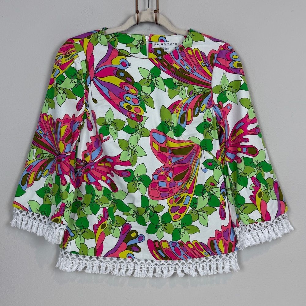 Trina Turk Printed Boxy Fringe Top 2
